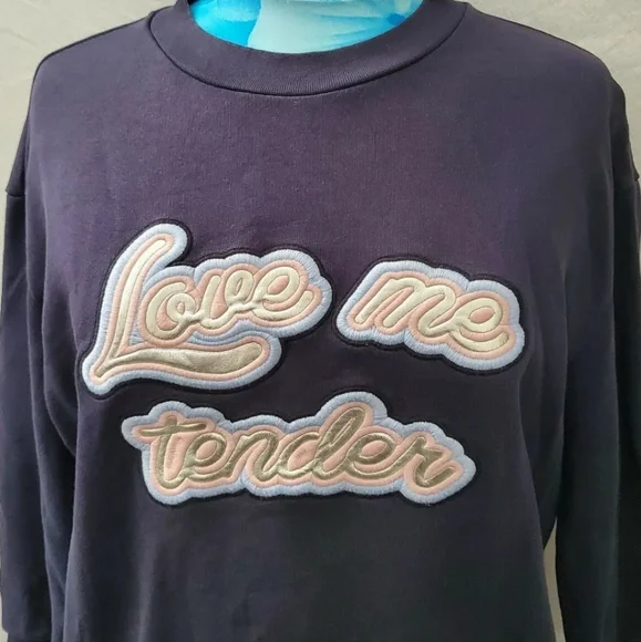 PINKO Designer Navy Blue Love me Tender sweatshirt sweater jumper top Elvis - Picture 5 of 9